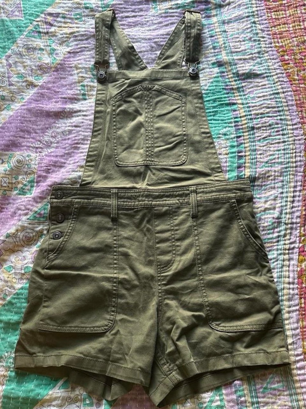 Prana olive green short overalls